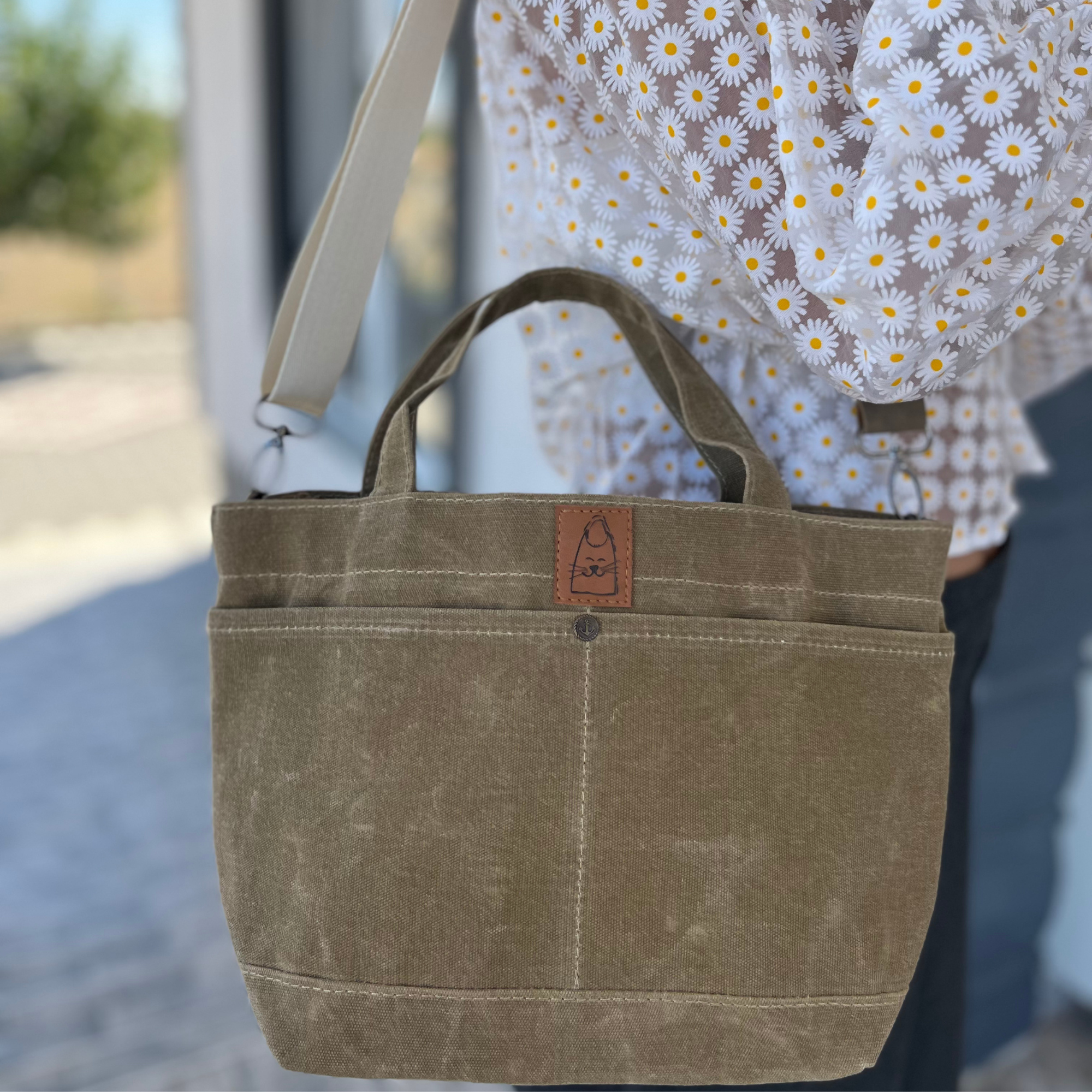 Dış Cepli Tote Çanta - Orta Boy Camel