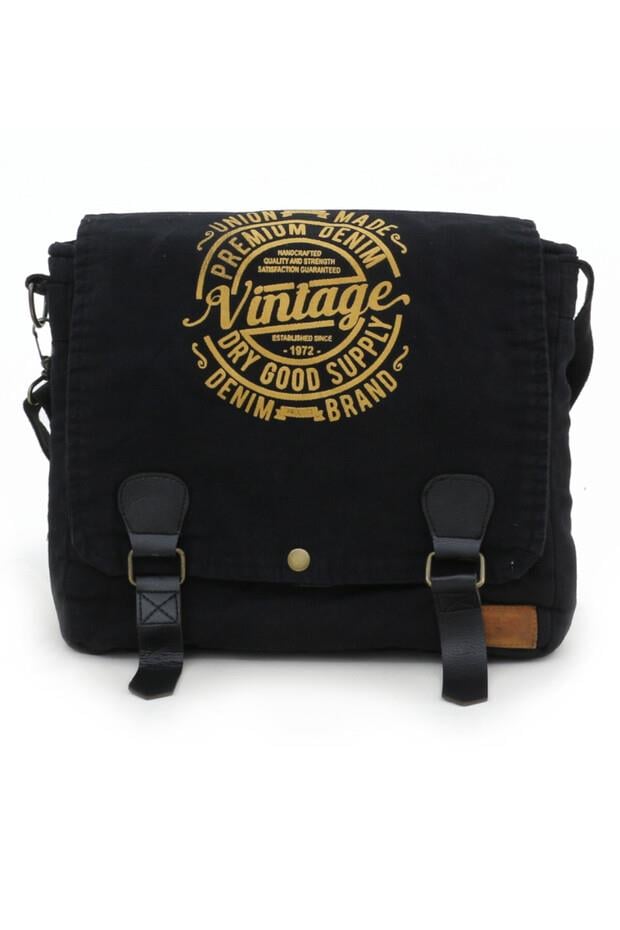 Vintage Unisex Postacı Çantası- Siyah
